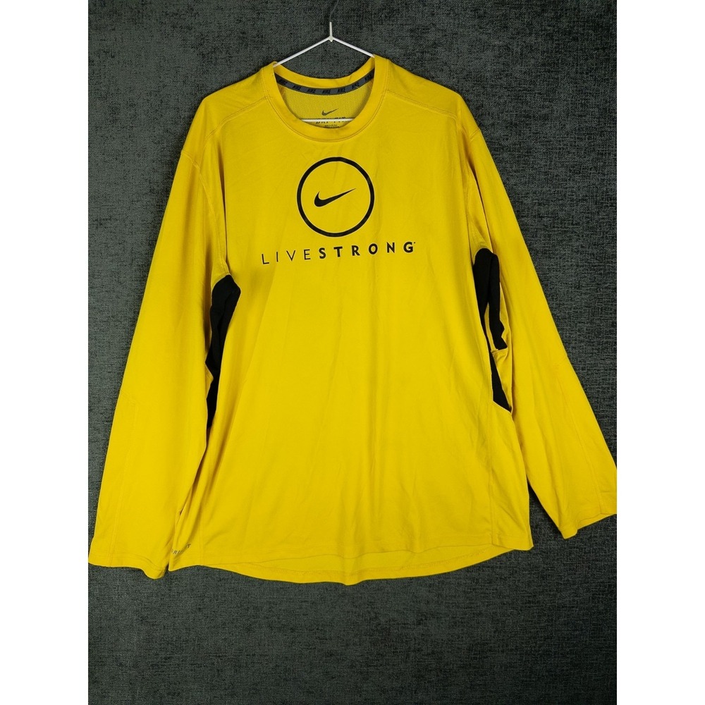 Nike Pullover XL Dri Fit Mens XL Yellow Livestrong Logo Workout Athletic